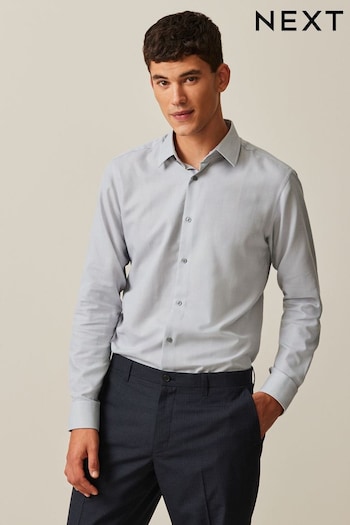 Light Grey Slim Fit Easy Care Textured Shirt (520469) | £26