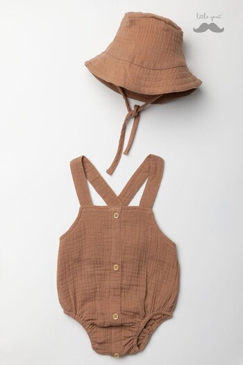 Little Gent Brown Textured Cotton 2-Piece Romper And Hat Set (520682) | £18