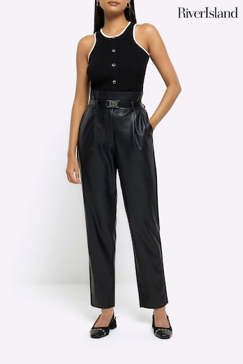 River Island Black Faux leather Paperbag Waist Trousers (520732) | £45
