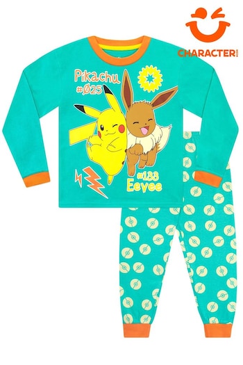 Character Green Pikachu/Eevie Pokemon Printed Long Sleeve Pyjamas (520823) | £19