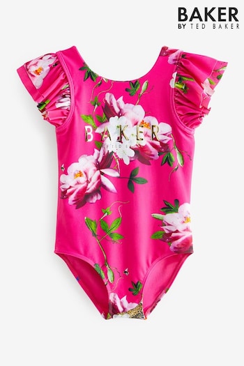Baker by Ted Baker Pink Floral Frilled Swimsuit (520993) | £28 - £33