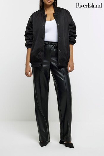 River Island Black Faux Leather Elasticated Waist Wide Leg Trousers (521018) | £40