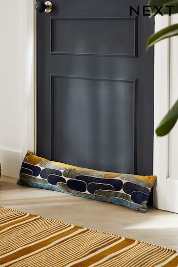 Navy Blue Navy Retro Cut Velvet Draught Excluder (521224) | £22