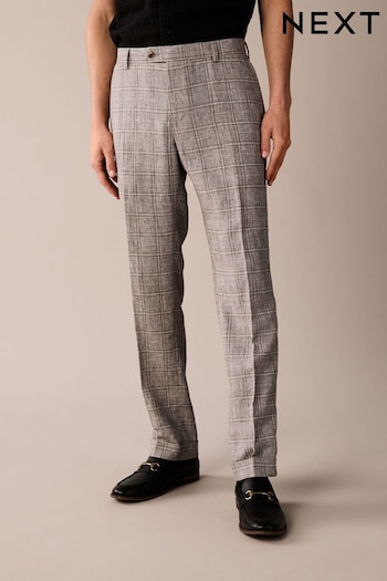 Neutral Tailored Fit Linen Check Suit: Trousers (521242) | £50