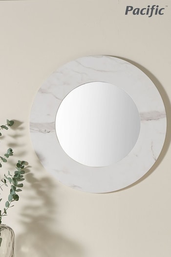 Pacific White Marble Veneer Round Wall Mirror (521706) | £175
