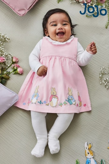 JoJo Maman Bébé Pink Peter Rabbit Appliqué Baby Dress & Body Set (521719) | £32