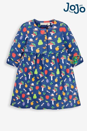 JoJo Maman Bébé Navy Hungry Caterpillar Print Button Front Dress (521784) | £24.50