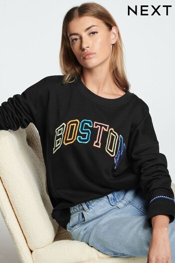Black Boston Stitched Detail Graphic Sweatshirt (521923) | £32