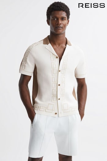Reiss Ivory Hawk Embroidered Cuban Collar Shirt (522092) | £138