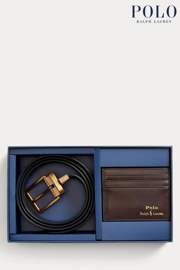 Polo Assn Ralph Lauren Brown Leather Belt And Card Case Gift Set (522120) | £145