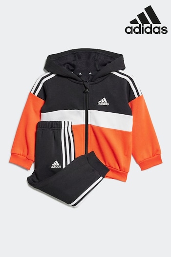 adidas Black/Red Kids Tiberio 3-Stripes Colorblock Fleece Tracksuit (522219) | £35