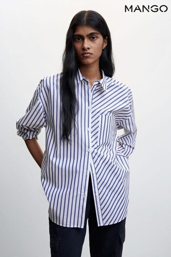 Mango White Striped Cotton Shirt (522616) | £36