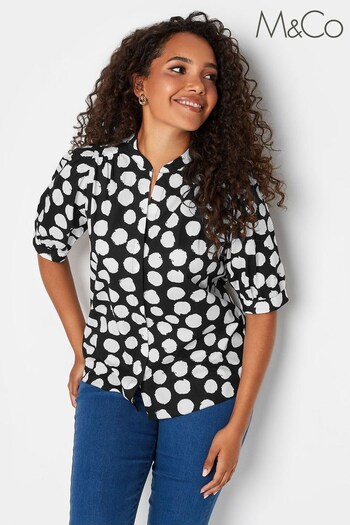 M&Co Black Polka Dot Button Through Short Sleeve Shirt (522833) | £25
