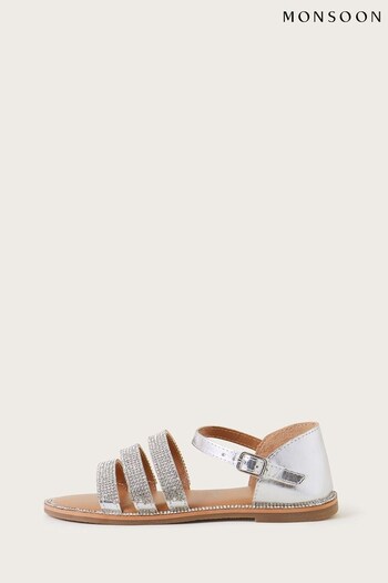 Monsoon Silver Leather Diamante Sandals Rosie (523007) | £30 - £32