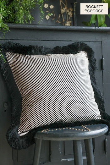 Rockett St 9-10 George Sand Stripe Velvet Fringe Feather Filled Cushion (523449) | £40