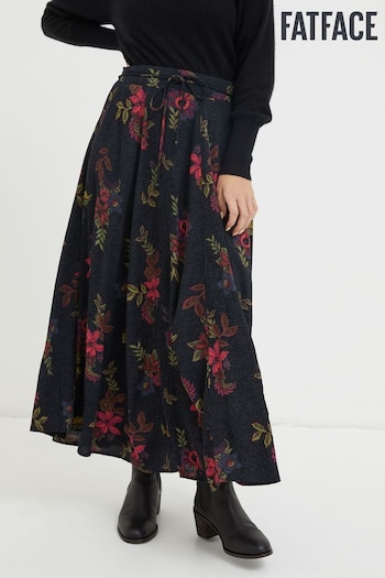 FatFace Black Amelie Floral Midi Skirt (523476) | £49.50