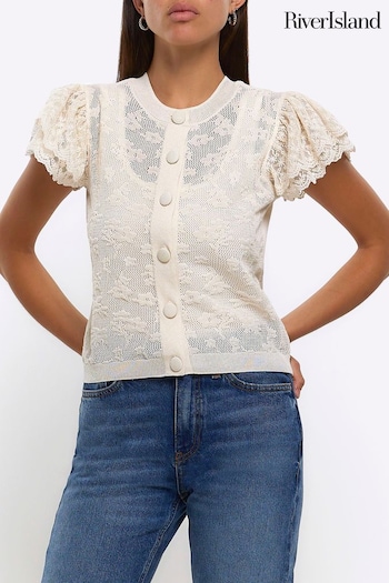 River Island Cream Lace Shoulder Top (523648) | £35