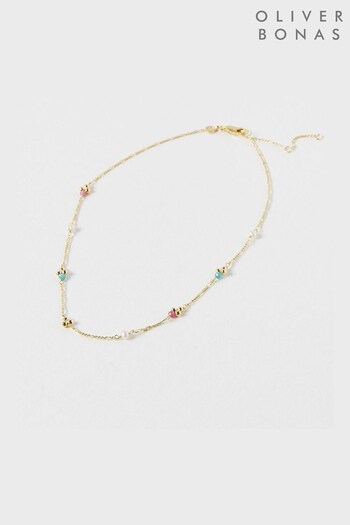 Oliver Bonas Natural Halo Tourmaline Jade and Freshwater Pearl Pendant Necklace (523810) | £58