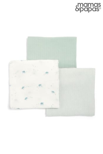 Younger Boys 3mths-7yrs 3 Pack Teal Blue Turtle Muslin Squares (523950) | £22