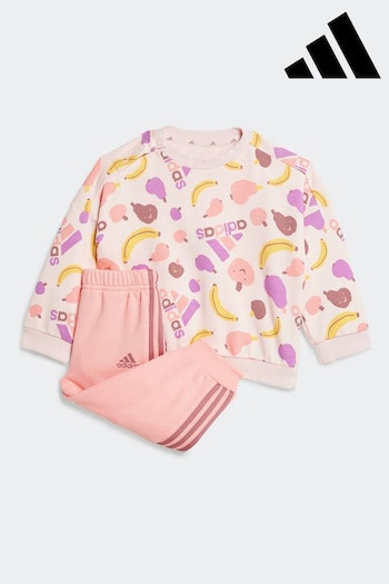 adidas Pink Kids Essentials Allover Print Joggers Set (524164) | £33