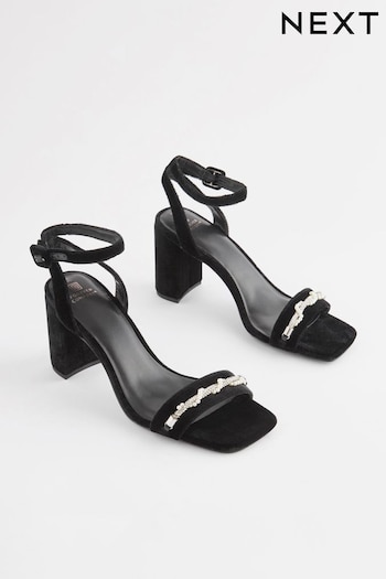 Black Forever Comfort® Pearl Trim Block Heel Sandals (524610) | £48