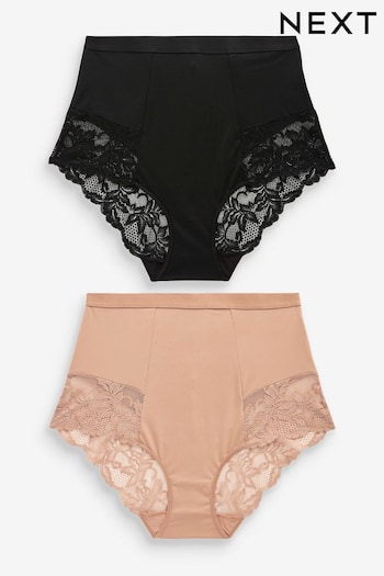 Black/Nude High Waist Brief Tummy Control Shaping Lace Back Brazilian Knickers 2 Pack (524727) | £22