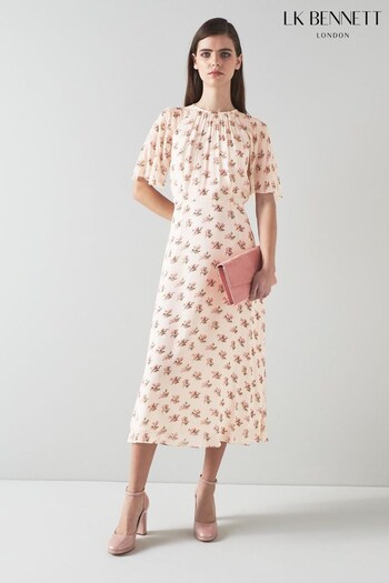 LK Bennett Cream Elowen Primula Print Midi Dress (524797) | £329