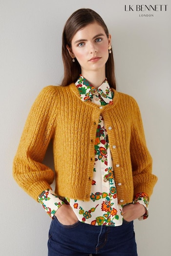 LK Bennett Yellow Nora Golden Fluffy Wool-Blend Cardigan (524919) | £199