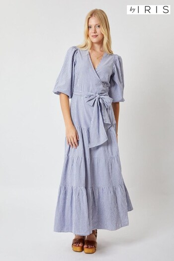 By Iris Blue Leona Stripe Wrap Dress (525090) | £185