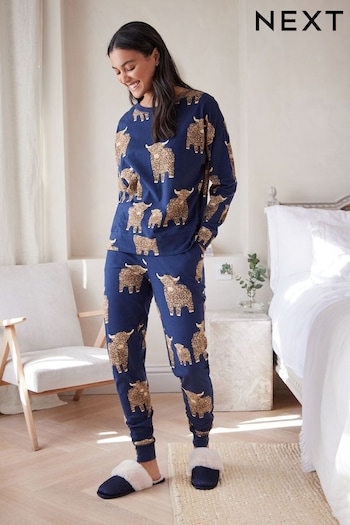 Navy Blue Hamish Cotton Long Sleeve Pyjamas (525213) | £28