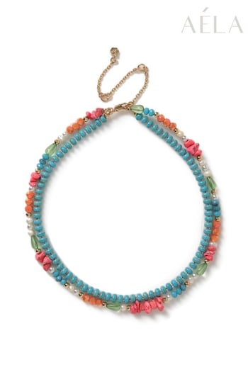 Aela Blue 2 Row Beaded Necklace (525285) | £28