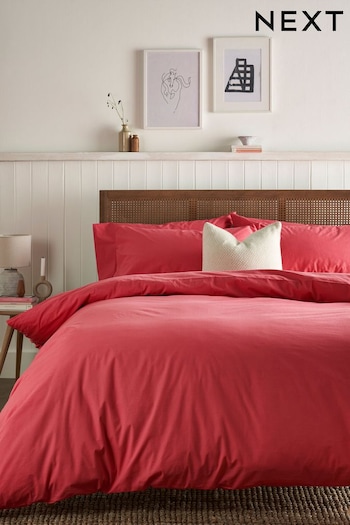 Raspberry Pink Cotton Rich Plain Duvet Cover and Pillowcase Set (525303) | £18 - £45