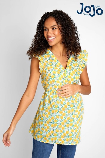 JoJo Maman Bébé Yellow Lemon Print Frill Sleeve Maternity Blouse (525541) | £35