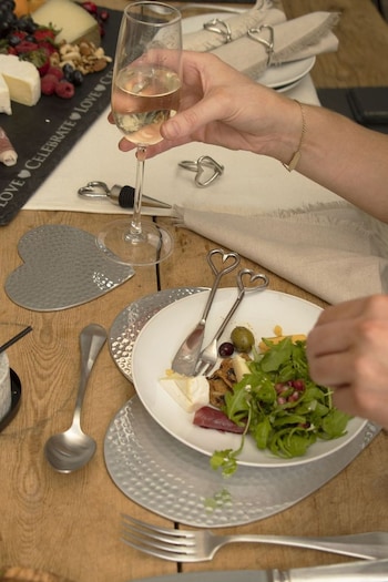 The Just Slate Company Silver 2 Heart Flat Hammered Placemats (525578) | £30
