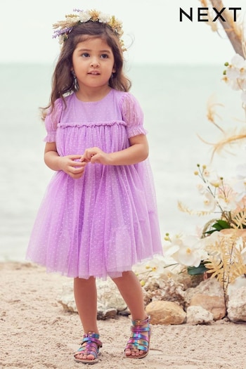 Lilac Purple Mesh Party med Dress (3mths-7yrs) (525749) | £15 - £19