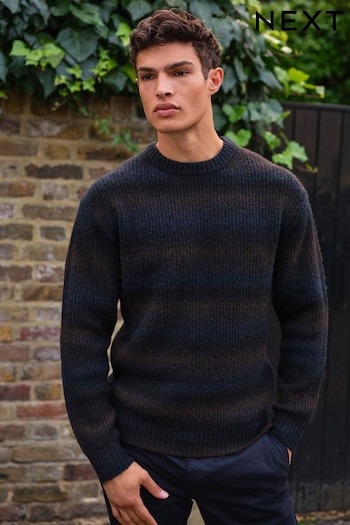 Brown/Navy Relaxed Ombre Crew Neck Jumper (525795) | £38