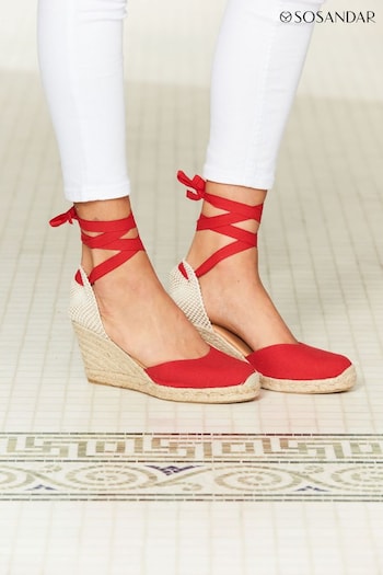 Sosandar Red Perla Closed Toe Espadrilles With Ankle Tie Suede (525965) | £59