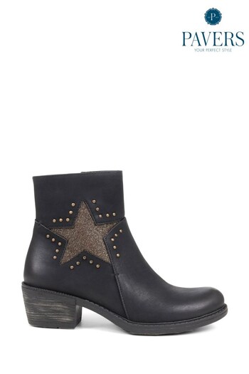 Pavers Star Detail Black Ankle Boots (525969) | £48