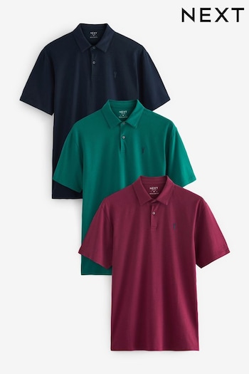 Navy/Teal Blue/Pink Jersey print Polo Shirts 3 Pack (526019) | £40