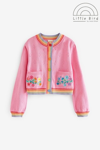 Little Bird by Jools Oliver Pink Floral Embroidered Pointelle Cardigan (526051) | £24 - £30