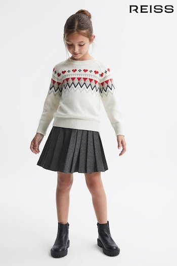 Reiss Dark Grey Marcie Senior Wool Blend Striped Pleated Skirt (526055) | £45