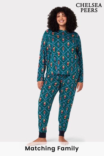 Chelsea Peers Green Curve Recycled Fibre Nutcracker Print Long Pyjama Set (526525) | £38