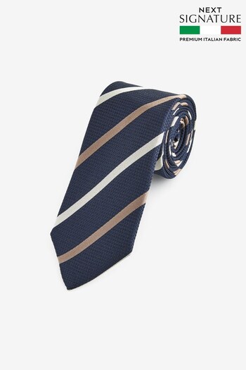 Neutral Brown/Navy And Light Blue Stripe Signature Made In Italy Tie (526584) | £30