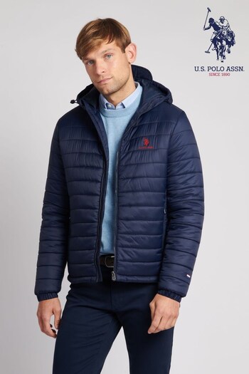 U.S. Polo Assn. Mens Blue Hooded Quilted Coat (526601) | £89