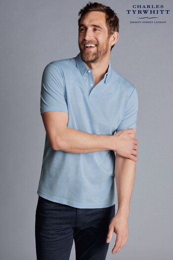 Charles Tyrwhitt Blue Jacquard Short Sleeve Polo Shirt (526735) | £65