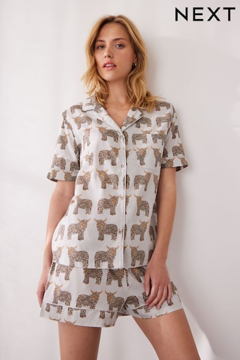 Grey Hamish Cow Short Sleeve Button Through Pyjamas (526756) | £32