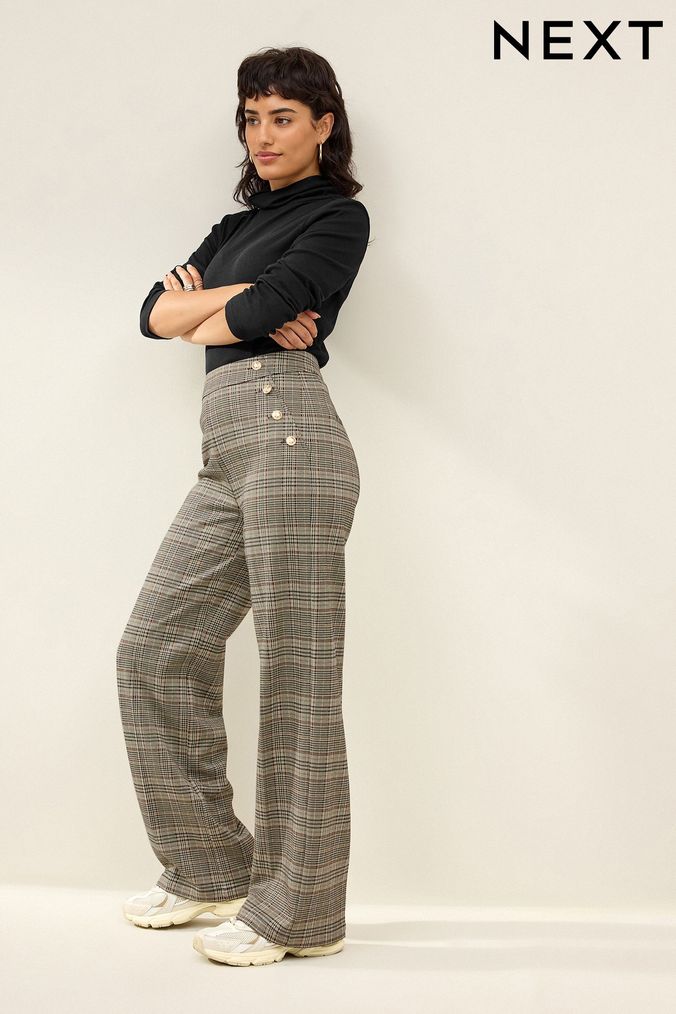 Buy Women s Wide Leg Check Tartan Trousers Online Next UK