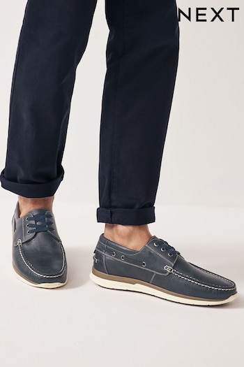 Navy Leather Boat clyde Shoes (527257) | £55