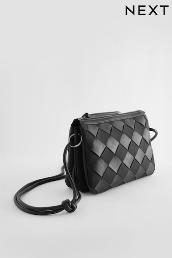 Black Weave Multi Compartment Cross-Body Bag (527270) | £36