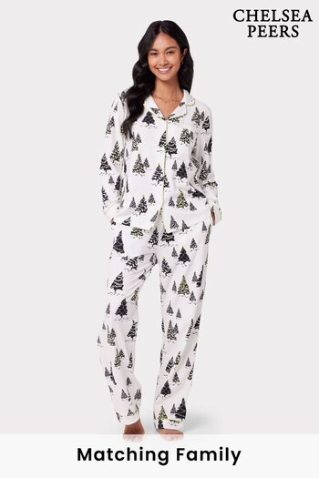 Chelsea Peers White Organic Cotton Tree Print Long Pyjama Set (527365) | £55